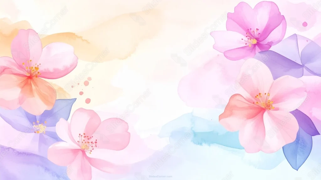 Watercolor Floral Background For PowerPoint With Large Cherry Blooms