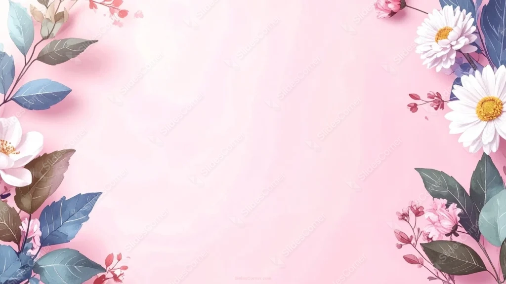 Pink Floral Background For Google Slides With Watercolor Daisies Pink Floral Background For Google Slides With Watercolor Daisies
