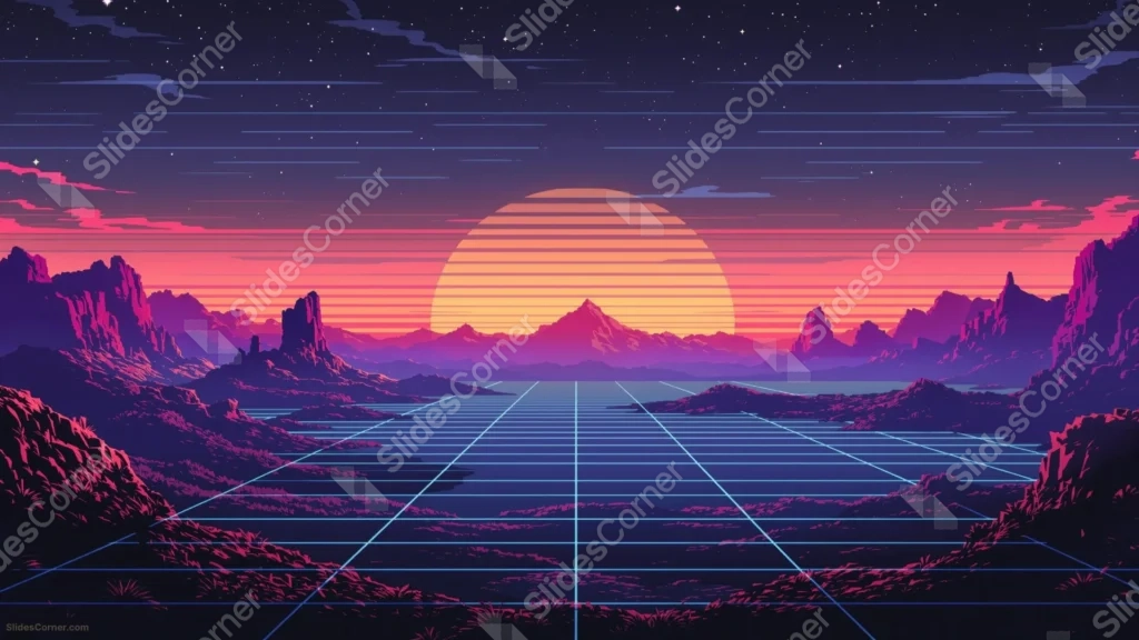 Retro Synthwave Background For PowerPoint With A Striped Sun