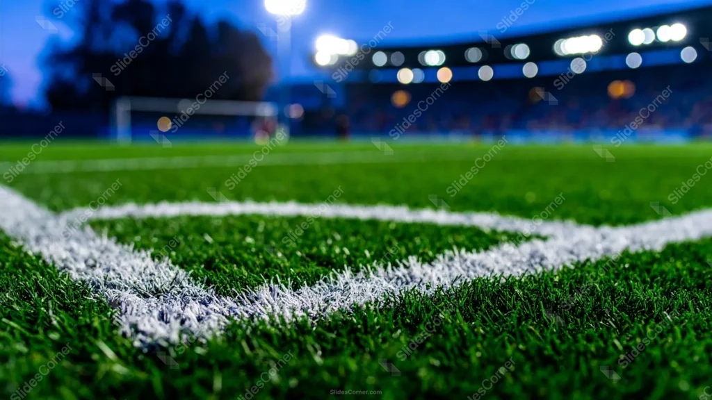 Soccer Field Background For PowerPoint With A Stadium At Dusk Soccer Field Background For PowerPoint With A Stadium At Dusk