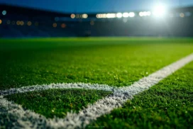 Soccer Field Background With Macro Grass and a Corner Line