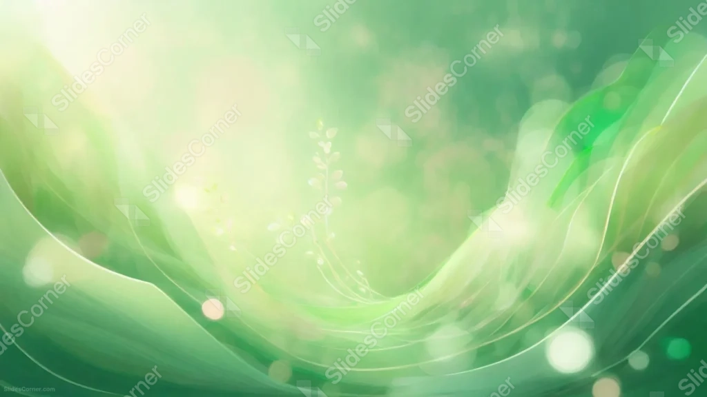 Green Background For PowerPoint With A Soft Glowing Leaf Sprig