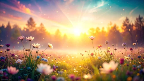 Spring Meadow Background For PowerPoint With Sunburst Wildflowers Spring Meadow Background For PowerPoint With Sunburst Wildflowers
