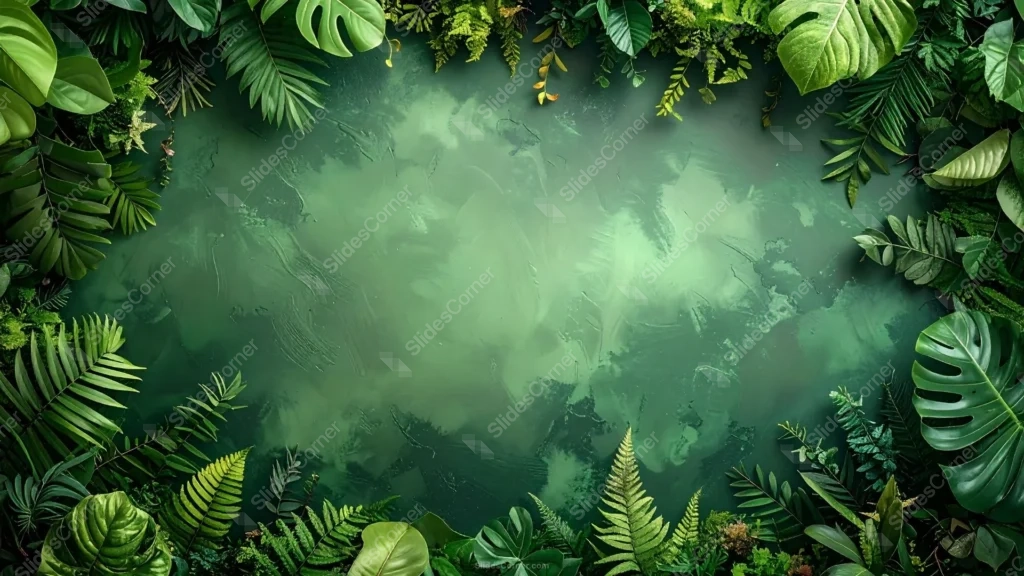 Tropical Leaves Background For Google Slides With a Misty Jungle Pond Tropical Leaves Background For Google Slides With a Misty Jungle Pond