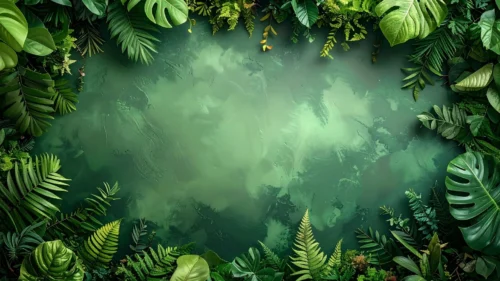 Tropical Leaves Background For Google Slides With a Misty Jungle Pond