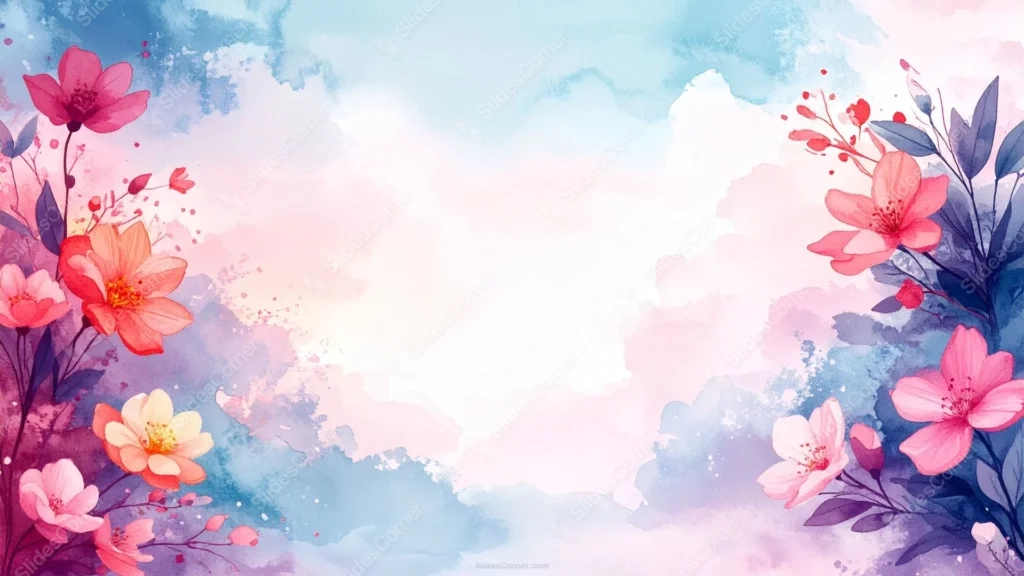 Watercolor Floral Background For PowerPoint With Painted Blossom Clusters
