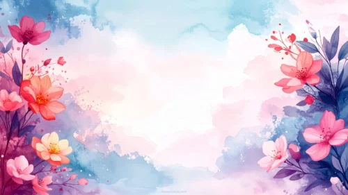 Watercolor Floral Background For PowerPoint With Painted Blossom Clusters