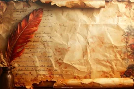 Worn Manuscript Background for Presentation With Quill Pen