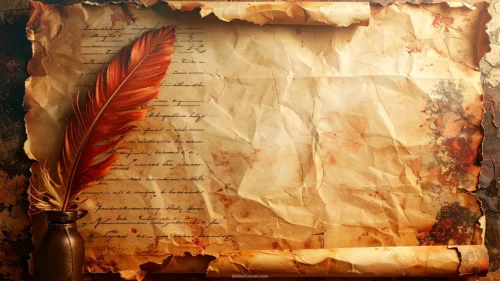 Worn Manuscript Background for Presentation With Quill Pen