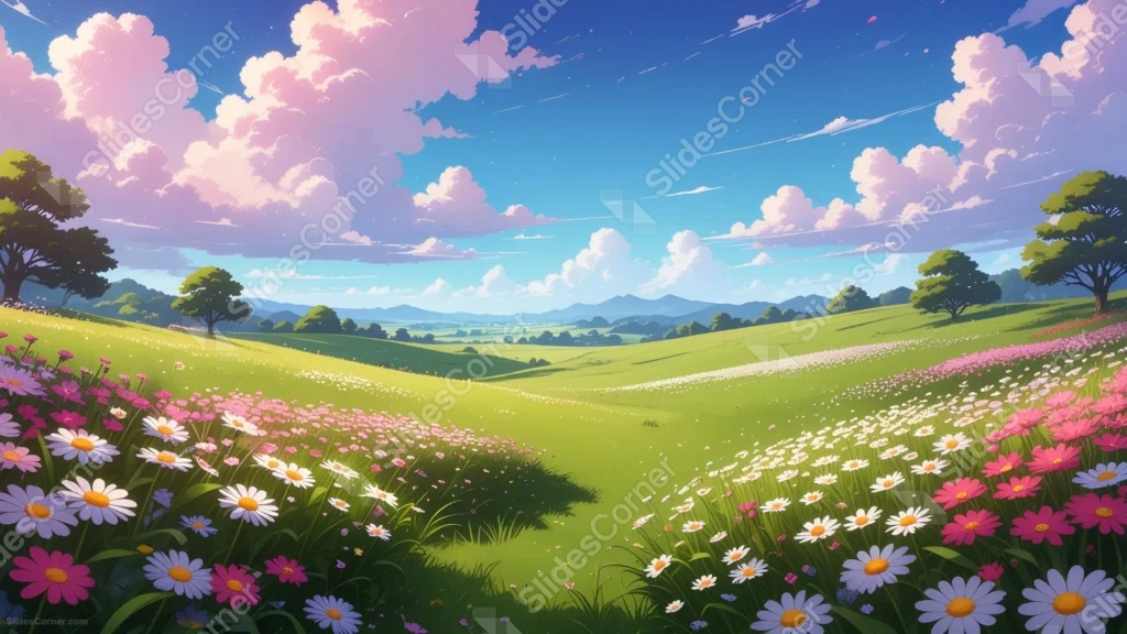 Spring Landscape Background For PowerPoint With An Anime Flower Meadow
