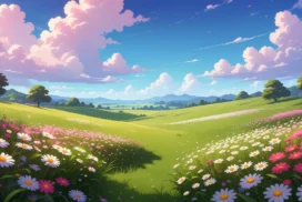 Spring Landscape Background For PowerPoint With An Anime Flower Meadow