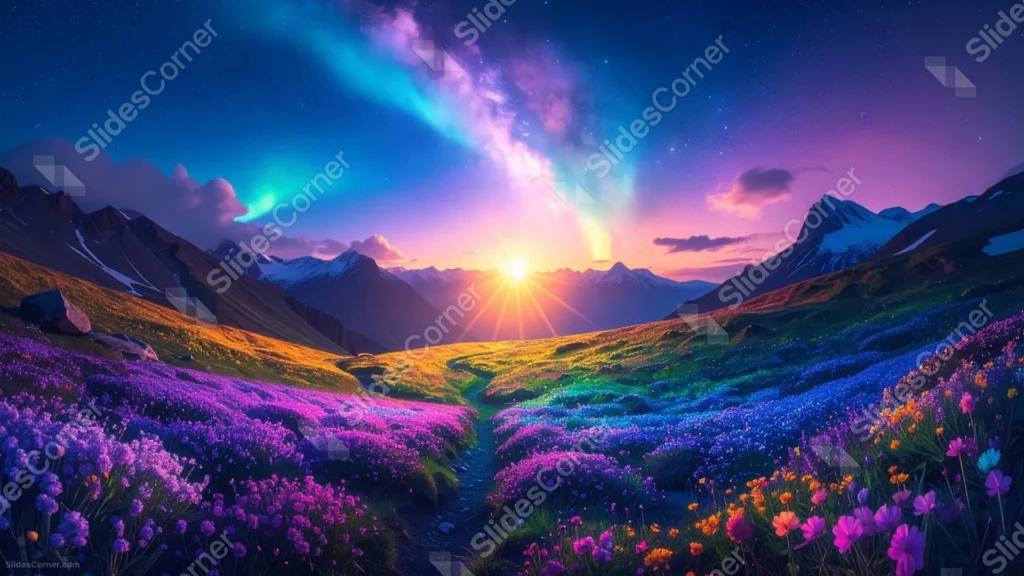 Aurora Landscape Background For PowerPoint With Wildflower Valley Aurora Landscape Background For PowerPoint With Wildflower Valley