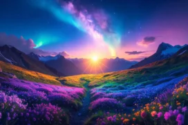 Aurora Landscape Background For PowerPoint With Wildflower Valley
