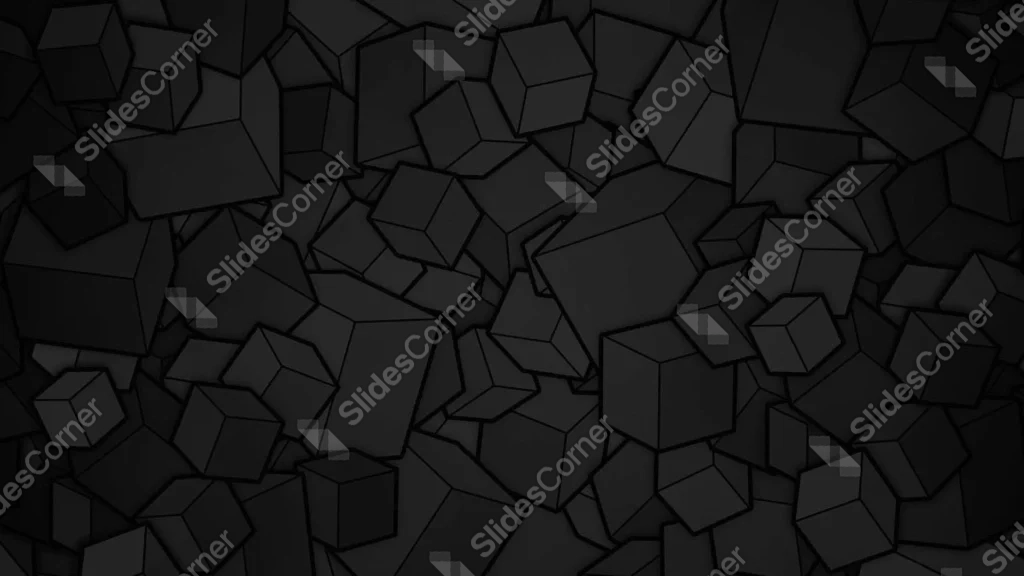 Black 3D Cubes Background For PowerPoint With Fractured Shapes