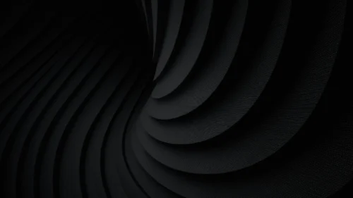 Black abstract background with spiraling 3D leather-textured curves for PowerPoint