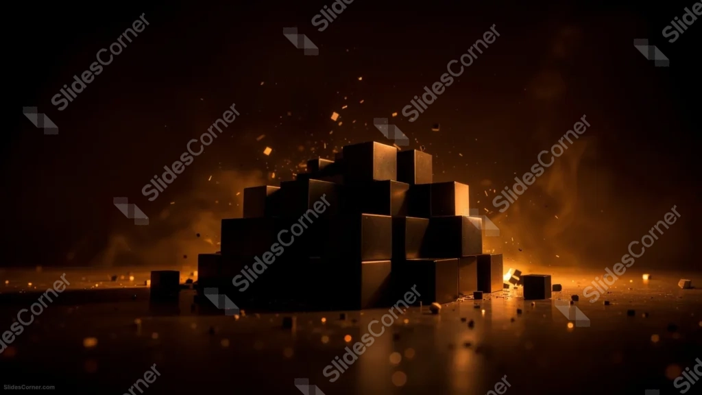 Black Gold Background For PowerPoint With Stacked 3D Cubes