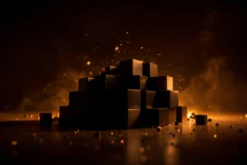 Black Gold Background For PowerPoint With Stacked 3D Cubes