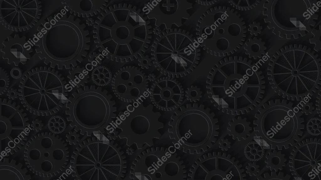 Black Gears Background For PowerPoint With Mechanical Teeth