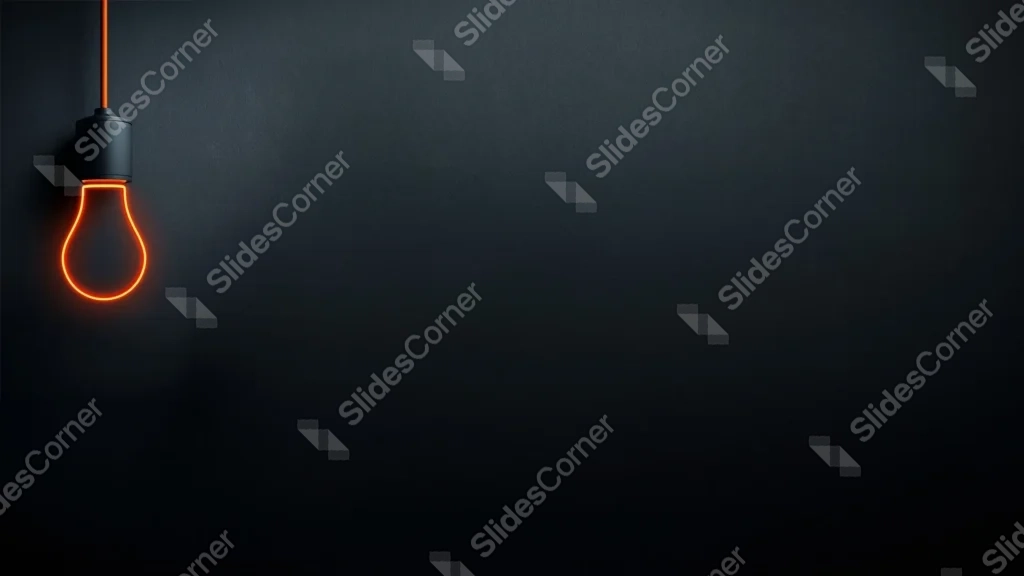 Black Background For PowerPoint With A Glowing Neon Light Bulb