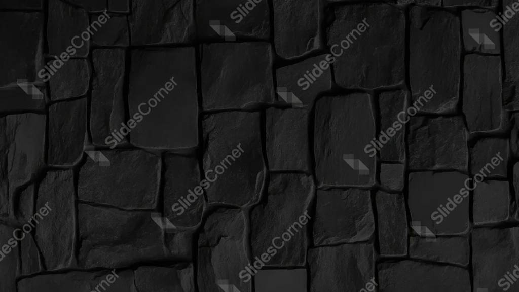 Black Stone Wall Background For PowerPoint With Rough Blocks Black Stone Wall Background For PowerPoint With Rough Blocks
