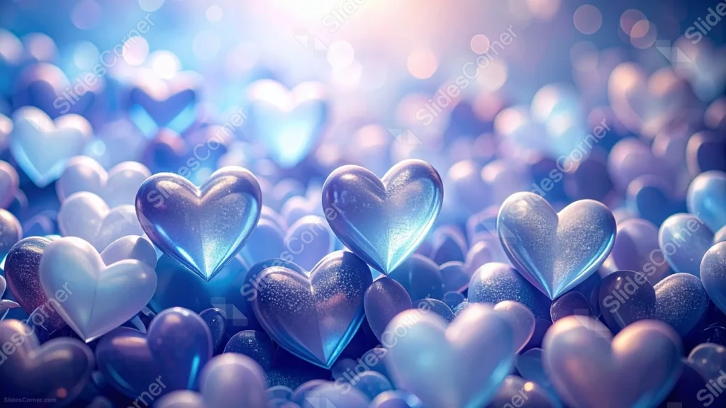 Blue Hearts Background For PowerPoint With A Glossy Icy Heart Field