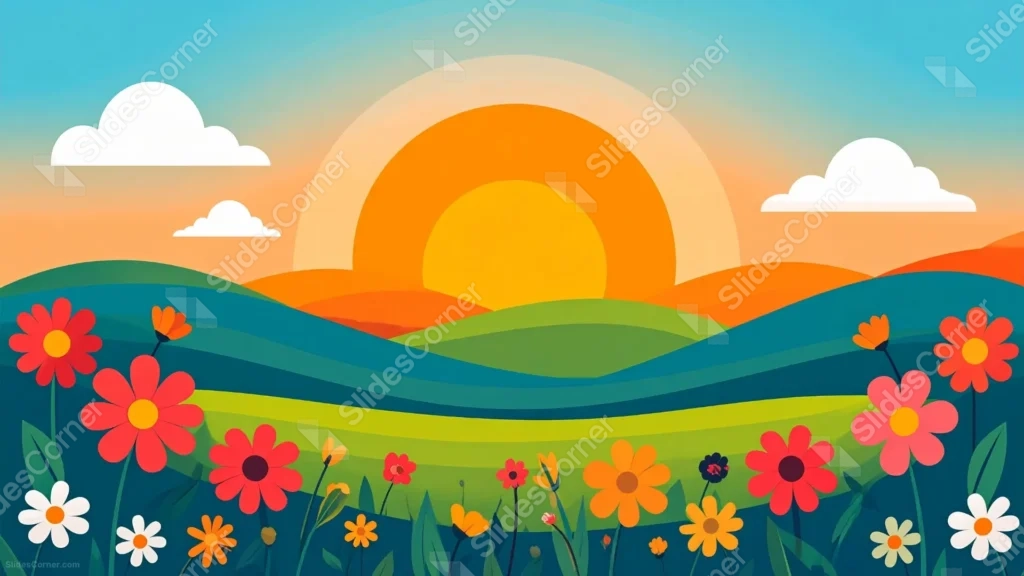 Cartoon Spring Background For Google Slides With Retro Poppy Fields Cartoon Spring Background For Google Slides With Retro Poppy Fields