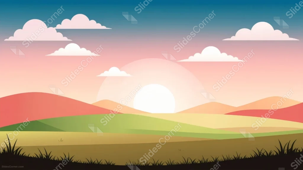 Cartoon Landscape Background For Google Slides With Rolling Hills At Sunrise