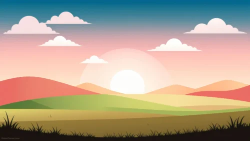 Cartoon Landscape Background For Google Slides With Rolling Hills At Sunrise Cartoon Landscape Background For Google Slides With Rolling Hills At Sunrise