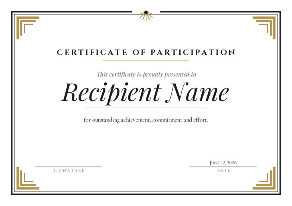 Free Printable Business Certificate of Participation Template