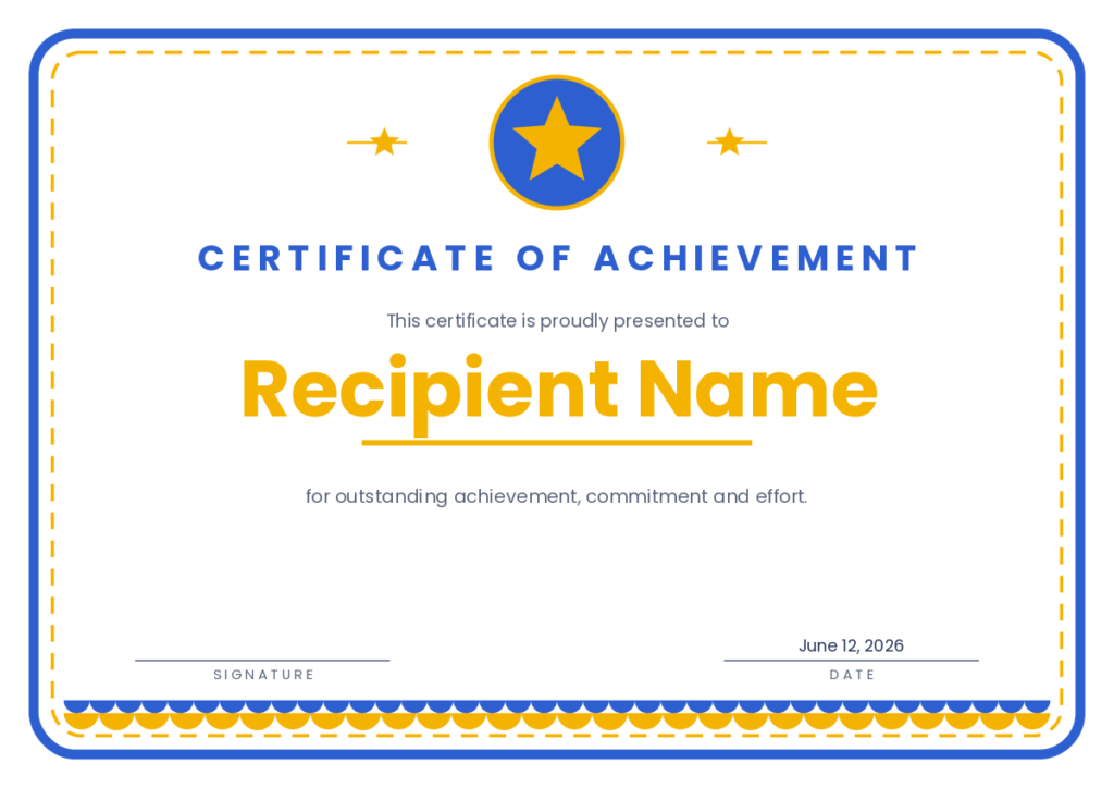 Free Printable Certificate of Achievement Template for Kids