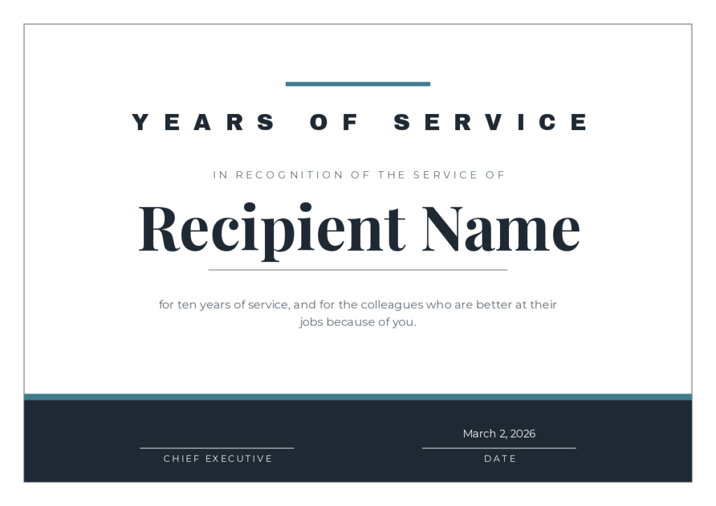 Free Printable Years of Service Award Certificate Template