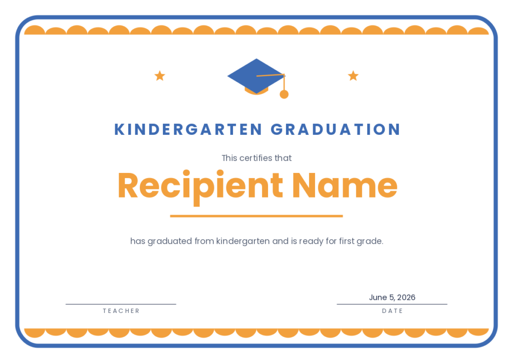 Free Printable Kindergarten Graduation Certificate Template