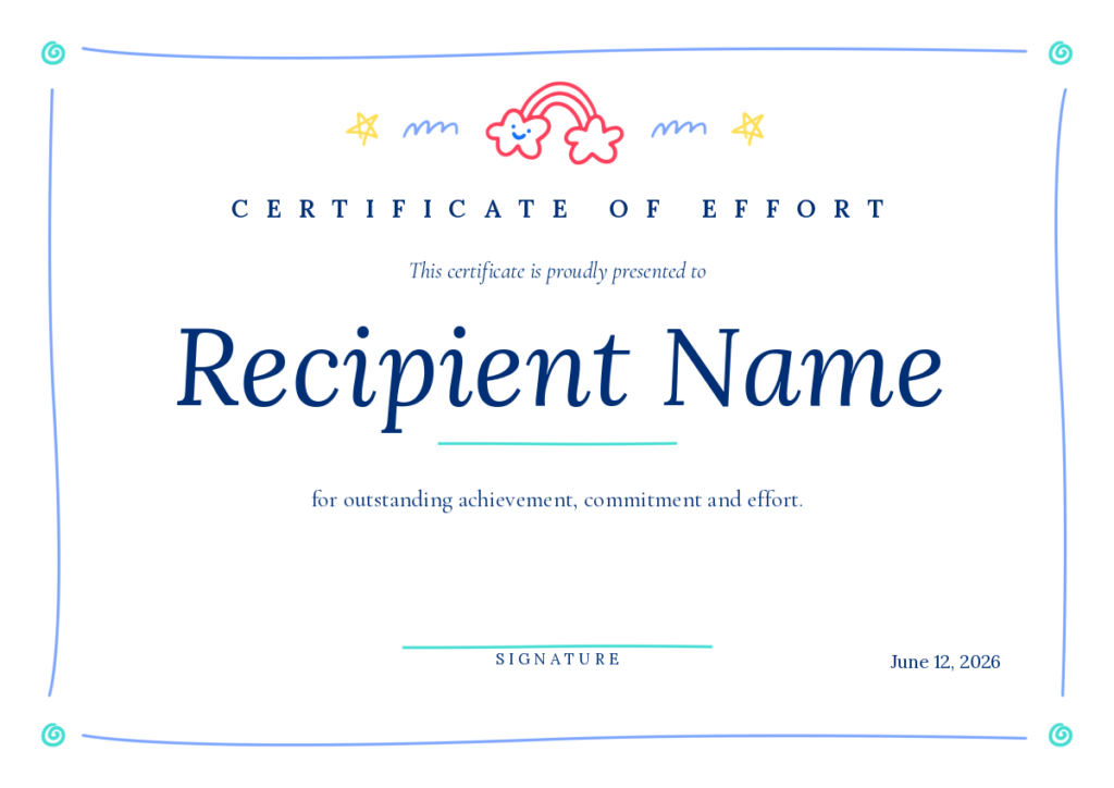 Free Printable Certificate of Effort Template for Kids