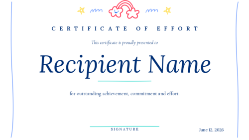 Preview of the Free Printable Certificate of Effort for Kids