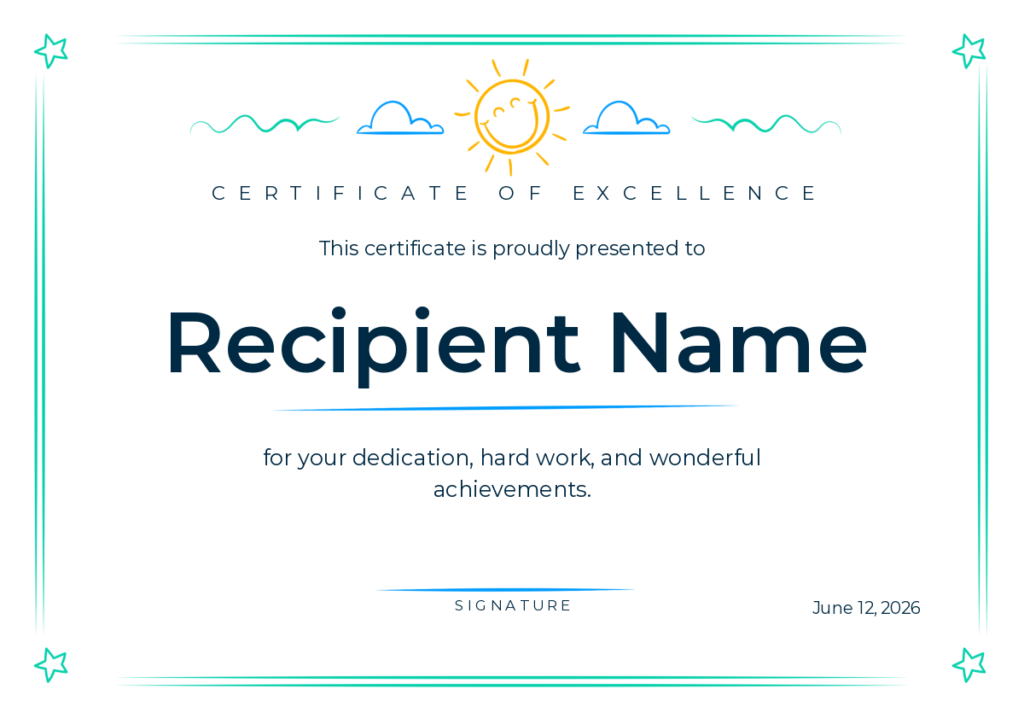 Free Printable Certificate of Excellence Template for Kids