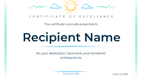 Preview of the Free Printable Certificate of Excellence Template for Kids