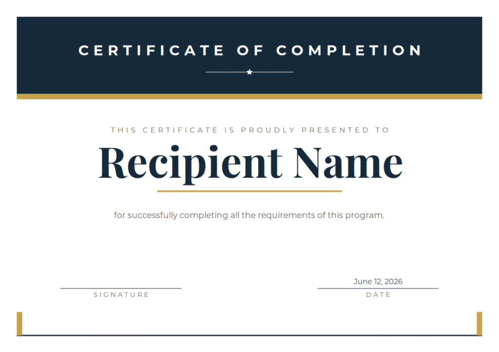 Free Printable Certificate of Completion Template