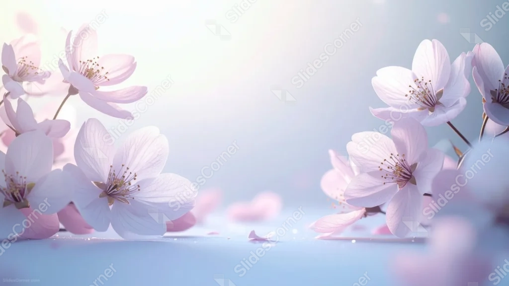 Cherry Blossom Background For PowerPoint With A Golden-To-Blue Light Gradient