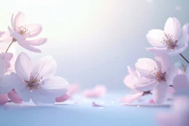 Cherry Blossom Background For PowerPoint With A Golden-To-Blue Light Gradient