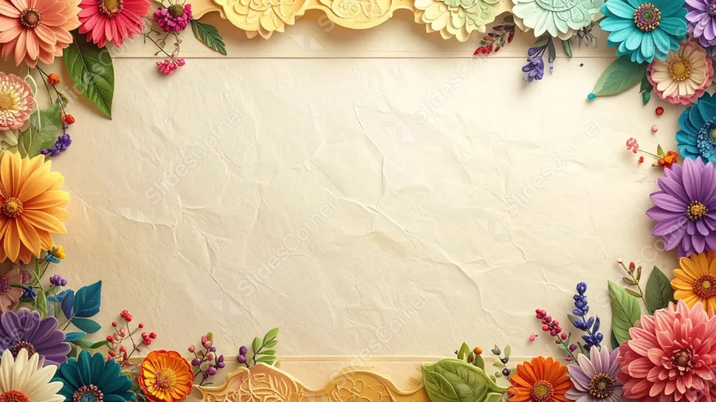 Floral Frame Background For PowerPoint With Ornate Gold Cartouches