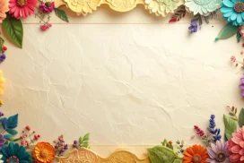 Floral Frame Background For PowerPoint With Ornate Gold Cartouches