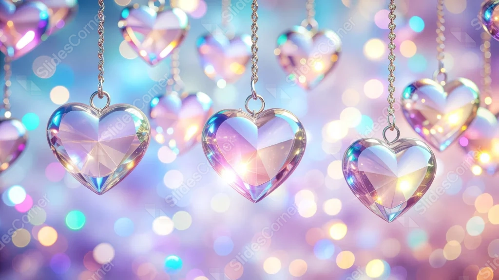 Crystal Hearts Background For PowerPoint With Purple Bokeh Glow Crystal Hearts Background For PowerPoint With Purple Bokeh Glow