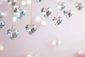 Valentine Hearts Background For PowerPoint With Clear Diamond-Cut Crystals