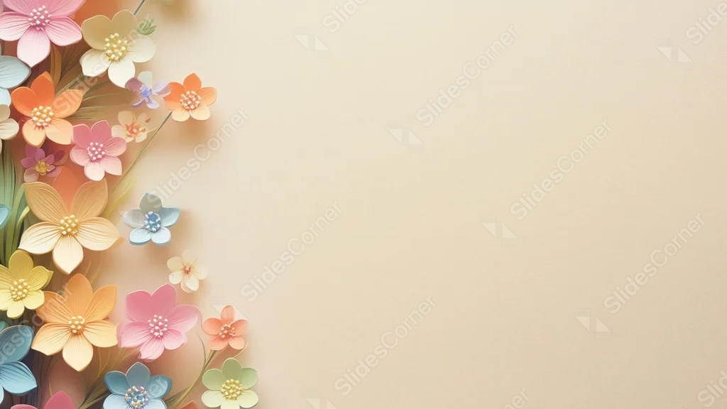 Cute Floral Background For PowerPoint With 3D Paper Cut Flowers