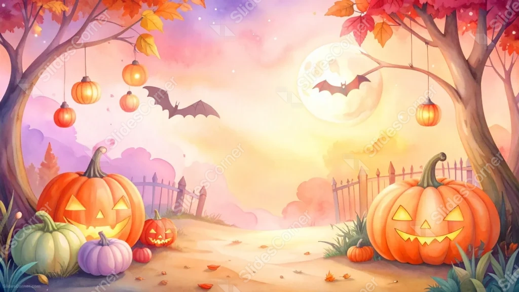 Cute Halloween Background For PowerPoint With Pastel Pumpkins
