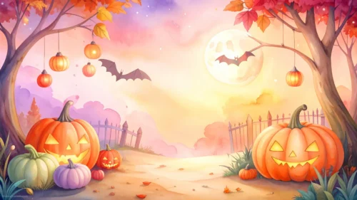 Cute Halloween Background For PowerPoint With Pastel Pumpkins Cute Halloween Background For PowerPoint With Pastel Pumpkins