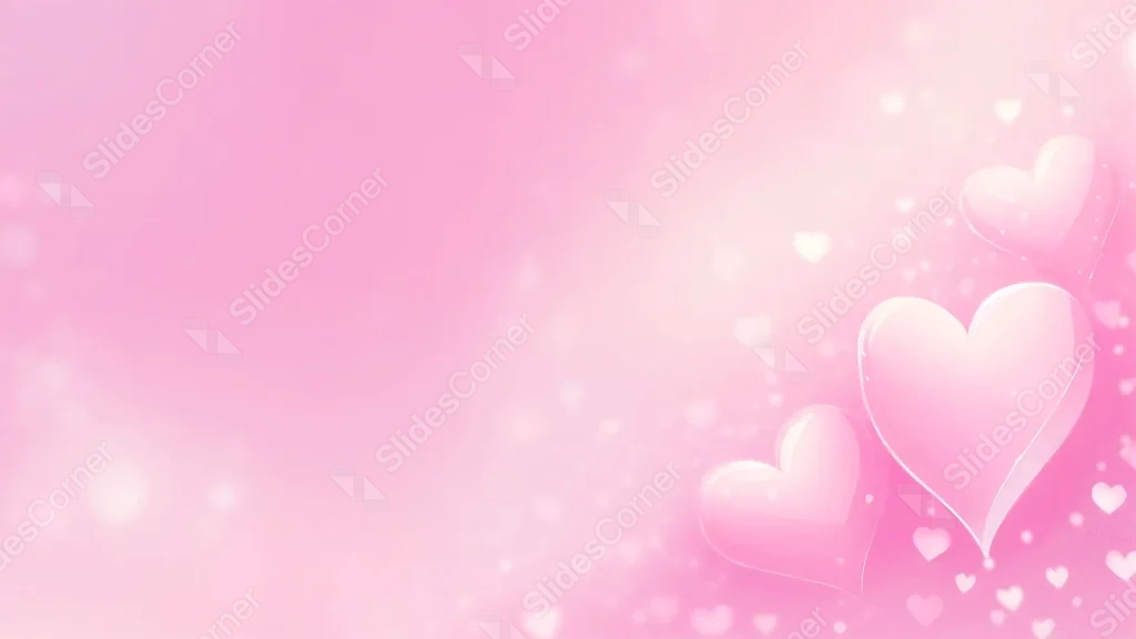 Cute Heart Background For PowerPoint With Glossy 3D Hearts And Bokeh