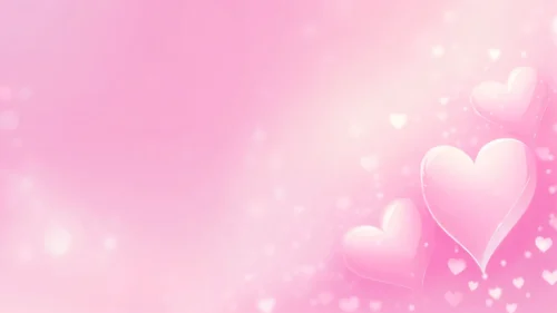 Glossy 3D pink hearts clustered in the corner with heart-shaped bokeh over a soft pink gradient, background for PowerPoint