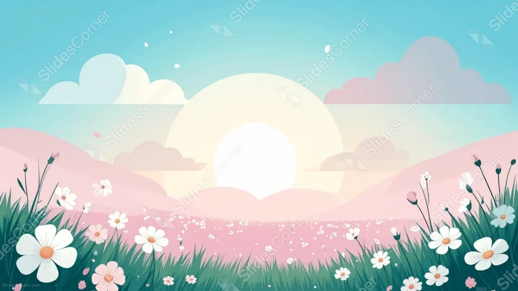 Cute Spring Background For Slides With Daisies At Sunrise