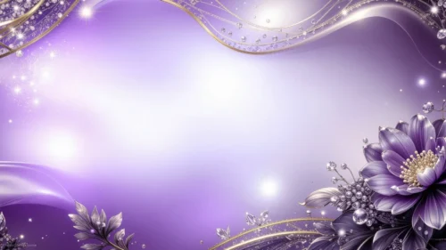 Elegant Purple Floral Background For PowerPoint With Gold And Diamonds